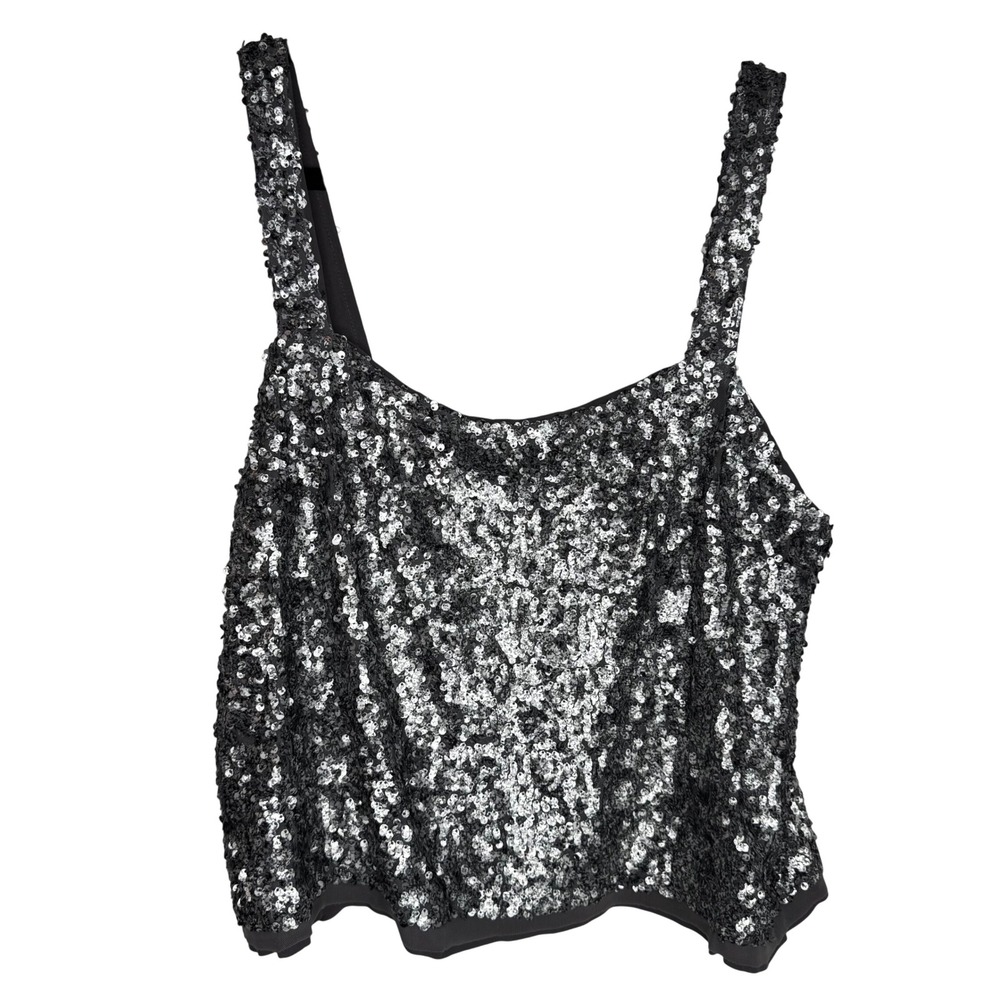 Abercrombie & Fitch Silver Grey Sequin Party Maximalist Camisole Tank Top Sz L